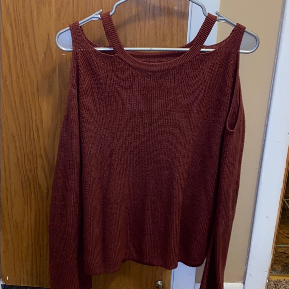 Cold Shoulder Wine Sweater